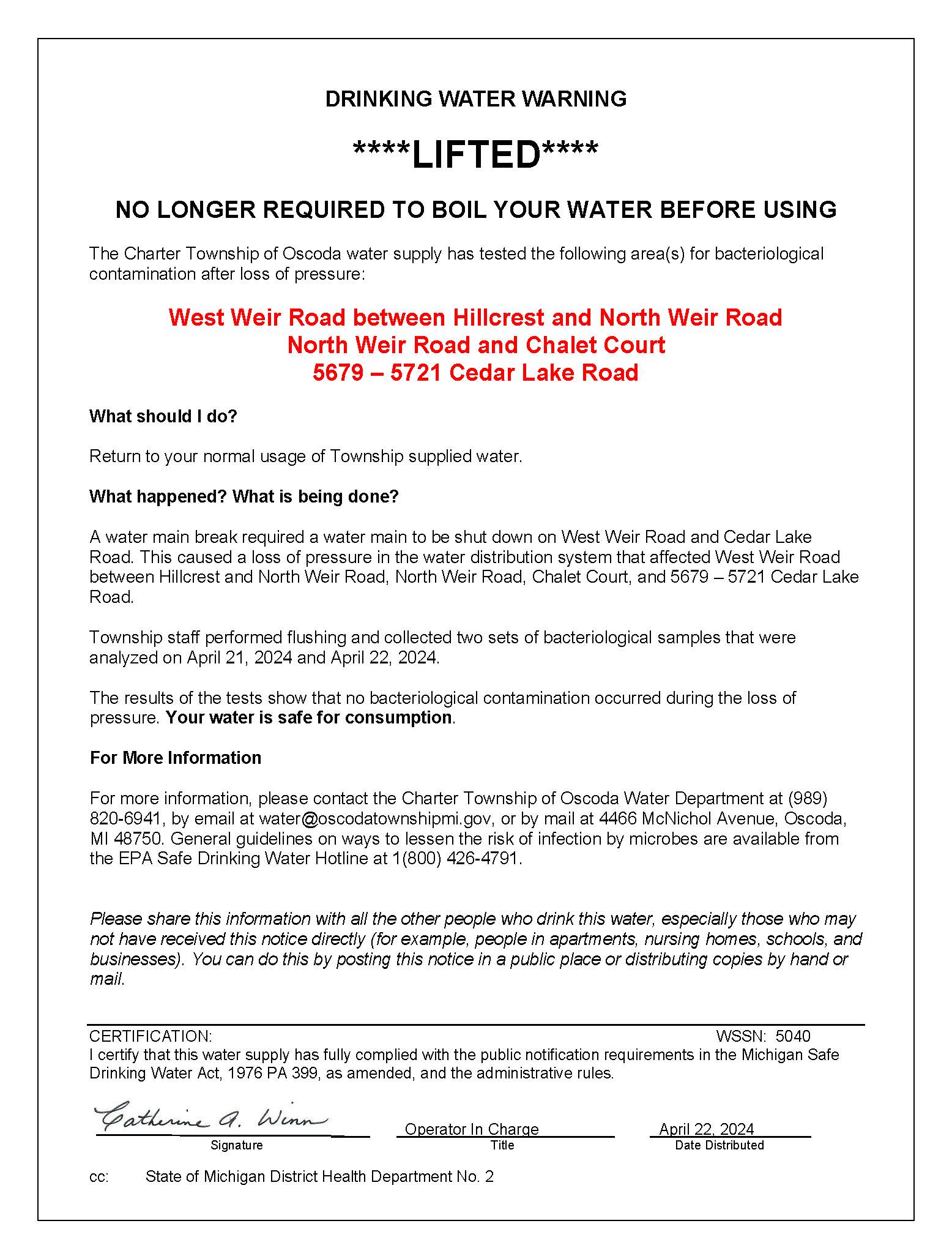 Boil Water Lifted 04222024